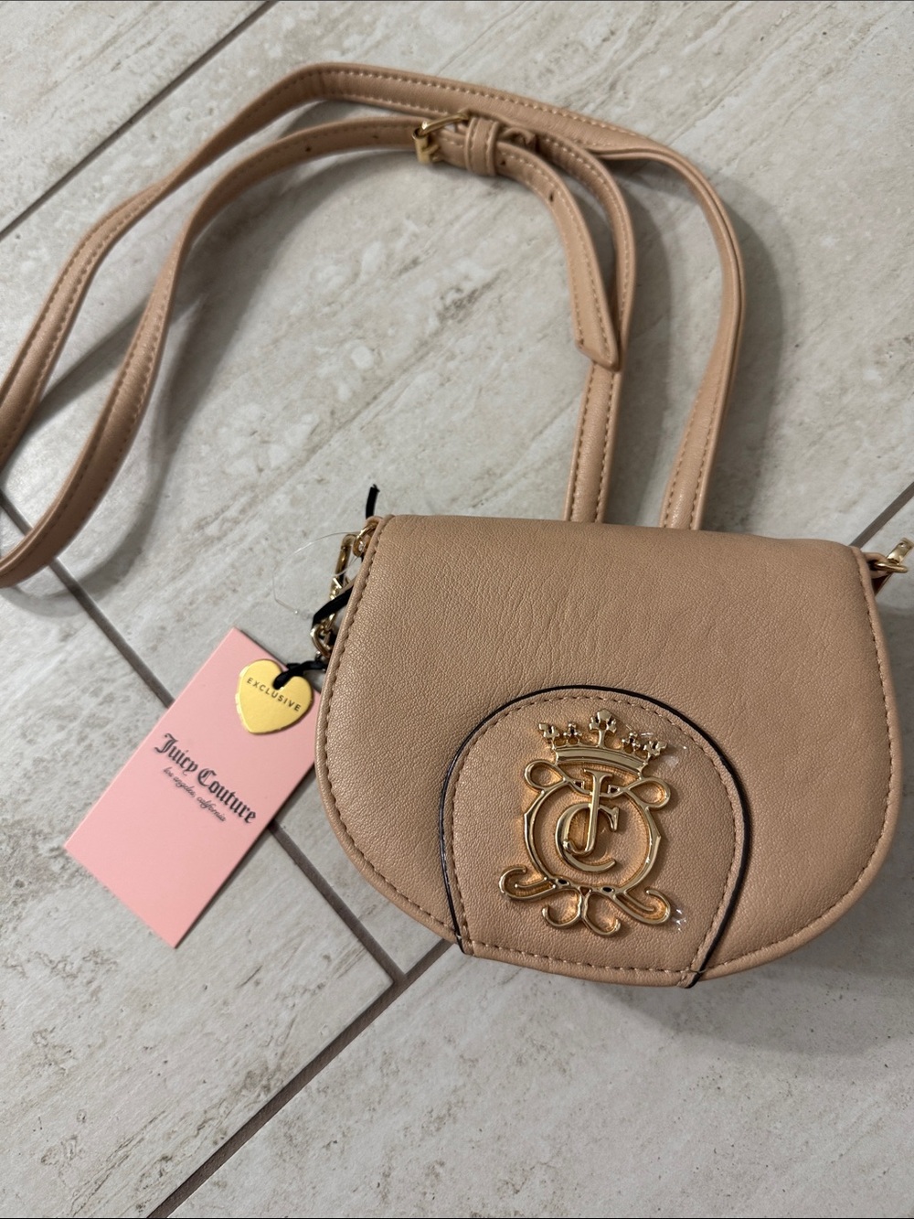 Juicy Couture Tan Crossbody Bag with Gold Crest Hardware.. nwt
